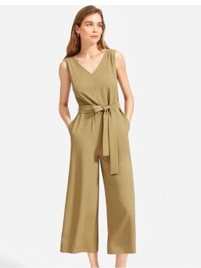 EVERLANE The Japanese GoWeave Short-Sleeve Jumpsuit in Olive size 4